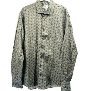 Kurt River Men's Slim Fit Shirt XL Brown Green Long Sleeve Button Up Spread